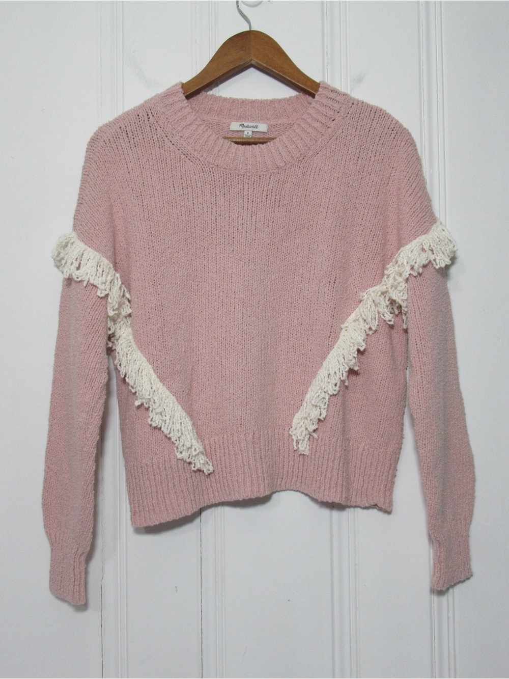Madewell Blush Pink Fringe Accent Crewneck Sweater Size Medium
